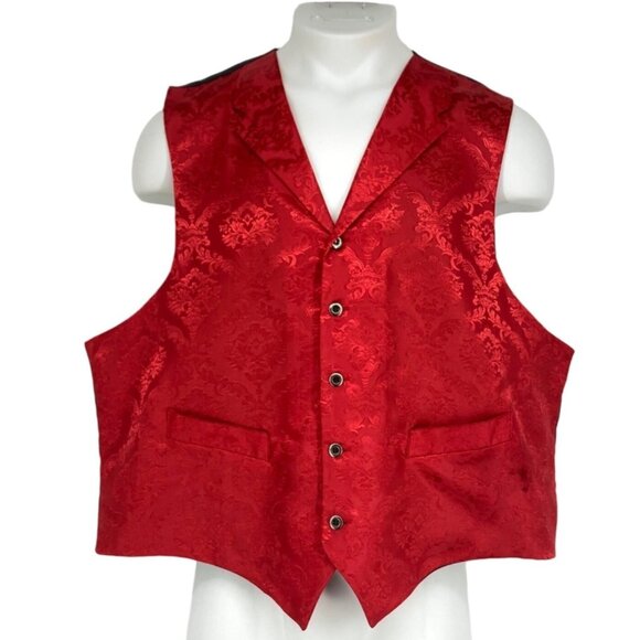 Frontier Classics Mens XL Red Paisley Vest Button Front Adjustable Back Formal